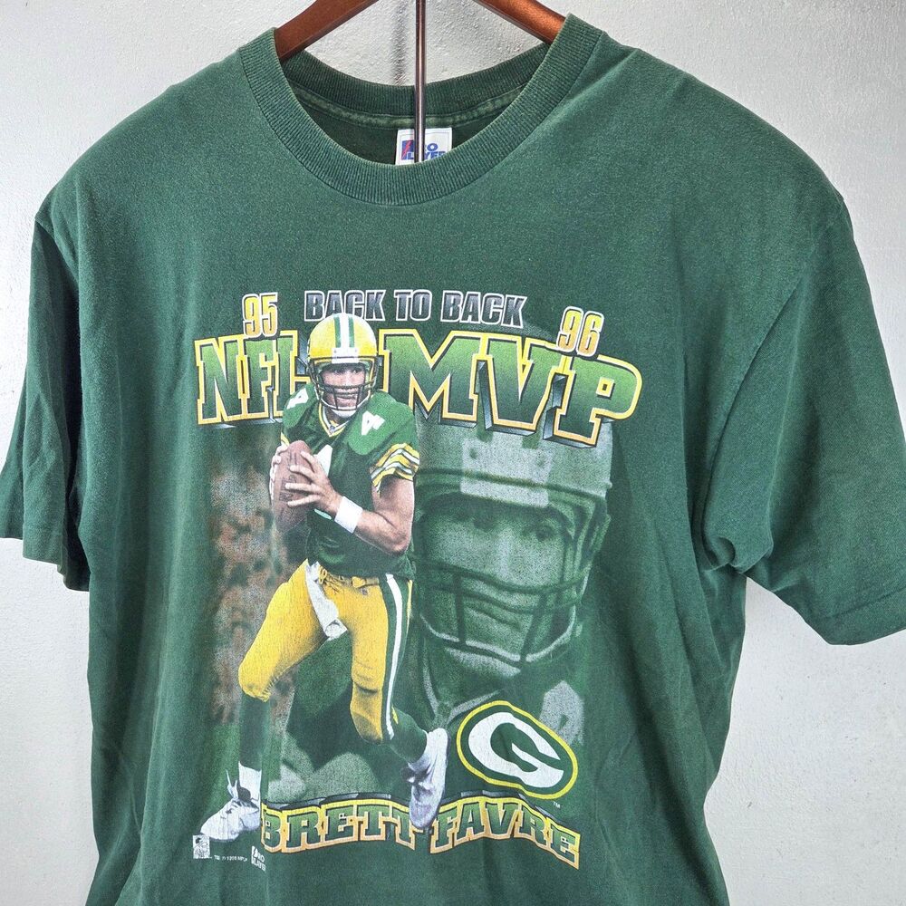 Vintage 1996 Pro Player Brett Favre Packers Back To Back MVP T-Shirt Sz XL